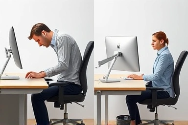 Before and after of desk organization with monitor arm